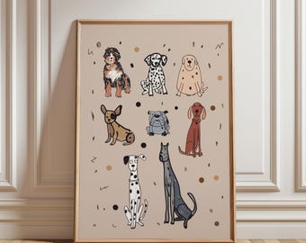 Badly drawn Dog Breed Poster, Colorful Dog Drawing Nursery Decor Art,Kids Room Playful Wall Art, Modern Hand Drawn Dog Portrait