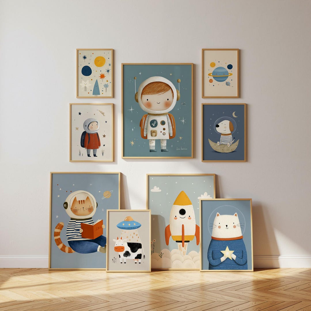 Space Nursery Wall Art Bundle Set of 30 Prints, Outer Space Kids Room ...