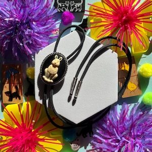 Cute Bunny Rabbit Bolo Tie  / Black Rabbit Cameo / Handmade Bolo Tie / Minimalistic Tie  / Cowboy Western Bolo / Wedding Bolo / Gift for Him