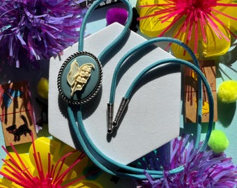 Blue Flower Cameo Bolo Tie, Wedding Cowboy Bolo, Western Necktie, Cute Eccentric Jewelry, Nature Necklace, Statement Accessory, Gift for her