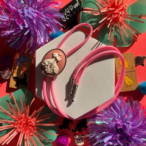 Lovely Pink Cats Bolo Tie / Adorable Pink Cats Cameo / Handmade Necklace Bolo / Minimalistic Necktie / Cowboy Necklace /Western Bolo