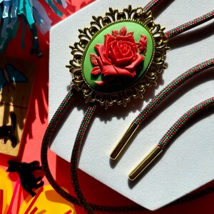 Prickly Rose Patch Maximalist Bolo Tie / Handmade Bolo / Maximalists Bolo Tie / Cowboy Necklace / Western Bolo / Wedding Bolo / Gift for Him image 3