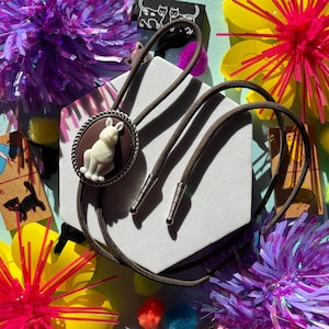 Cute Bunny Rabbit Bolo Tie  / BrownRabbit Cameo / Handmade Bolo Tie / Minimalistic Tie  / Cowboy Western Bolo / Wedding Bolo / Gift for Him