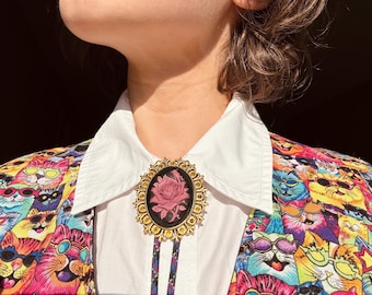 Prickly Magenta Rose Bolo Tie, Wedding Cowboy Western Necktie, Cute Eccentric Jewelry, Nature Necklace, Statement Accessory, Gifts For Her