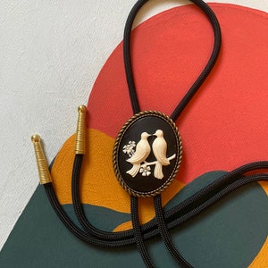 Lovely Black Birds Bolo Tie /  Adorable Bird Cameo / Handmade Necklace Bolo Tie  /Minimalistic Necktie / Cowboy Necklace /Western Bolo