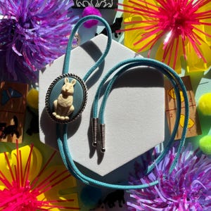 Cute Bunny Rabbit Bolo Tie  / Blue Rabbit Cameo / Handmade Bolo Tie / Minimalistic Tie  / Cowboy Western Bolo / Wedding Bolo / Gifts for Him