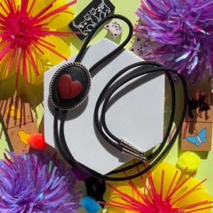 Adorable Heart Bolo / Dark Red and Black Heart Cameo / Handmade Bolo / Minimalistic Tie / Cowboy Western Bolo / Wedding Bolo / Gift for Him