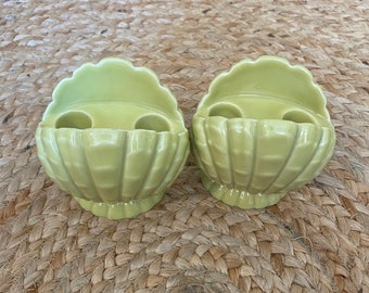 Rare Vintage Abingdon Pottery Shell Candle Holders In Celadon (Pair)