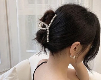 Perlen Haarspange weiß, Haarschmuck für Damen, Haarspange Perlen Design, Minimalistische Haarspange, Haarspange für dickes und dünnes Haar