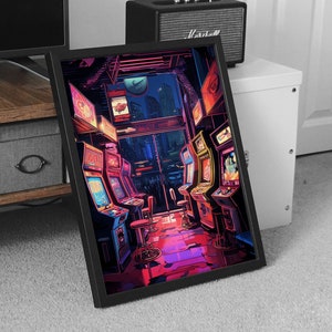 Póster Arcade de neón | Arte de estilo retro de los años 70 | Mural arcade vintage de EE. UU. | Serie Neón EE. UU. | Impresión de arte lista para colgar.