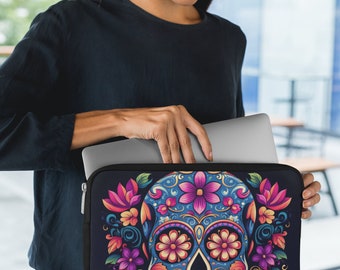 Sugar Skull Laptop Sleeve, Unique Laptop Case, Day of the Dead Skull Macbook Air Case, Home Office Laptop Bag- 7 - 17 inches