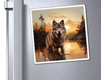 Aimants Dessin Loup | Oeuvre d'art originale | Art animalier | aimant pour réfrigérateur | Aimant en vinyle | Décoration de réfrigérateur | Décoration d'intérieur | Artiste du Colorado