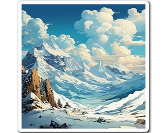 Aimants de paysage de montagnes enneigées | Oeuvre d'art originale | Art de la montagne | aimant pour réfrigérateur | Aimant en vinyle | Décoration de réfrigérateur | Décoration d'intérieur