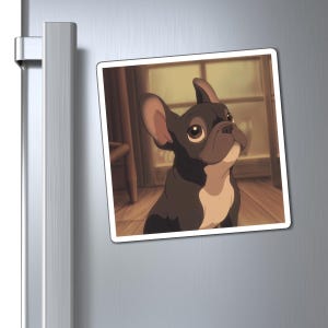 Magnesy z Buldogiem Francuskim, Czarno-Płowy Frenchie w Stylu Cartoon dla Miłośników Psów, Uroczy i Zabawny Wystrój Lodówki, Prezent Dla Miłośników Zwierząt,