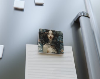 Azure Angel Porcelain Magnet | Original Art | Dark Art | Square Magnet | Fridge Artwork