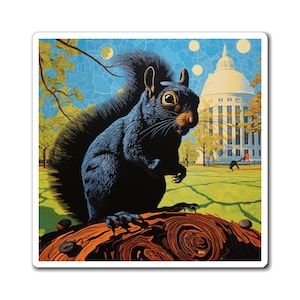 Black Squirrel Magnet | Custom Art Work | Refrigerator Decor | Fridge Mag | Princeton | Center City | Home Decoration