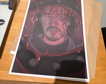 Póster con retrato de un convicto con pulmón de acero