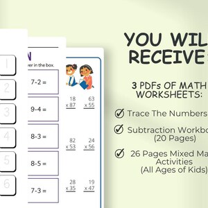 Kids Math Worksheets Bundle, Addition Subtraction, Trace Numbers ...