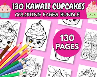 130 Kawaii Cupcakes Coloring Pages | Dessert Coloring Book | Sweet Bakery Theme (PDF Printable)