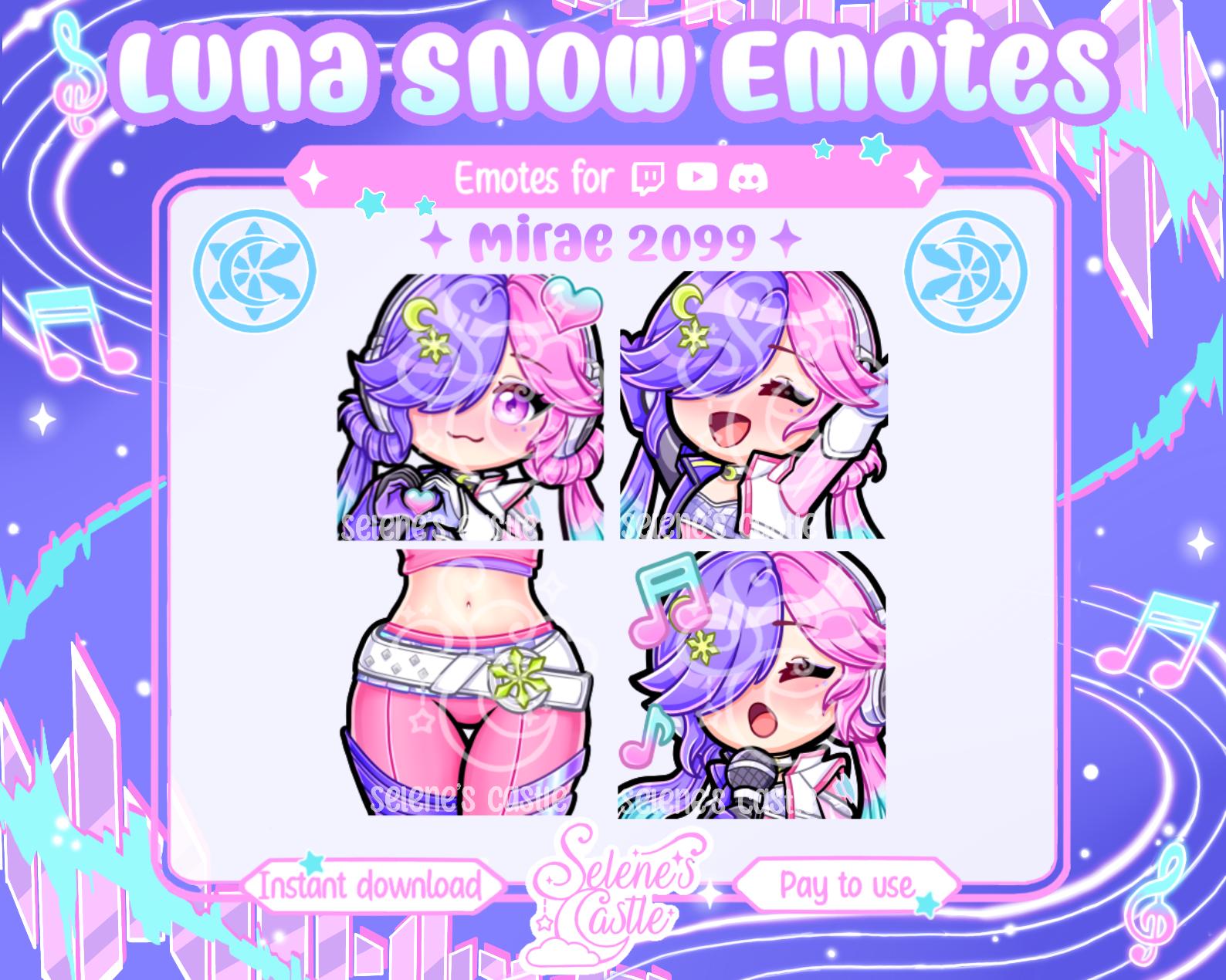 4x Luna Snow Mirae 2099 Emote Bundle  | Luna Snow Pack Emotes for Twitch/Discord/Youtube  | Marvel Rivals Emotes | Thighs Emote | Sing Emote
