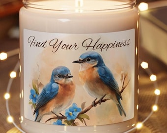 Bluebird of Happiness Decor, Gift for Bird Lovers, Relaxation Candle, 9 oz Scented Soy Wax