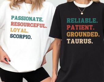 Astrology Sign T-Shirt, Horoscope Shirt, Zodiac Aries Taurus Gemini Cancer Leo Virgo Libra Scorpio Sagittarius Capricorn Aquarius Pisces 001