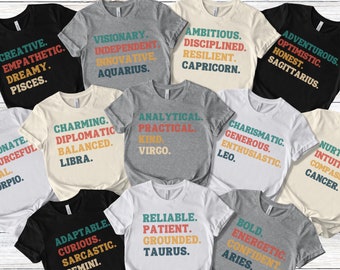 Astrology Sign T-Shirt, Horoscope Shirt, Zodiac Aries Taurus Gemini Cancer Leo Virgo Libra Scorpio Sagittarius Capricorn Aquarius Pisces 001