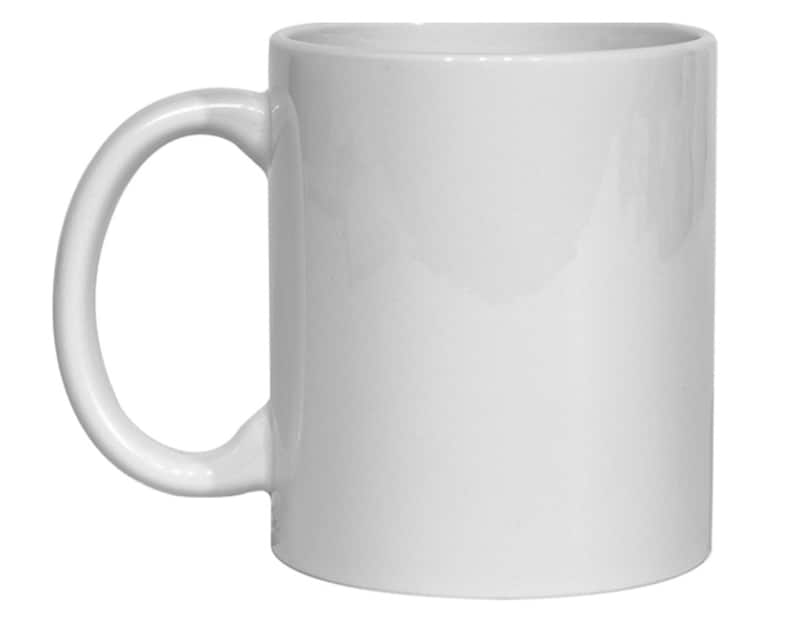 May include: A plain white ceramic mug with a smooth, glossy finish and a curved handle on the left side. The cylindrical vessel features a simple, clean design with no patterns, text, or decorations, presenting a uniform white color throughout.