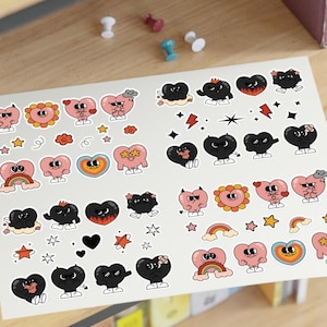 Y2K Stickers - Cute Retro Heart Devil Sticker Sheets - Valentine&#39;s Stickers