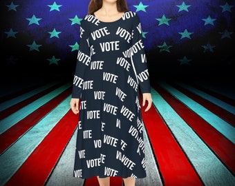 VOTE Dress Women&#39;s Long Sleeve Midi Dress - Presidential Election Outfit