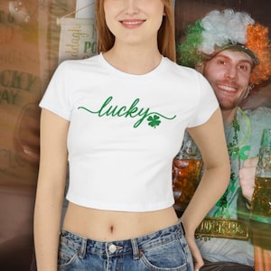 Lucky Women&#39;s Baby Tee - Cute St. Patrick&#39;s Day Shirt - Lucky Charm Top - Barhopping Outfit