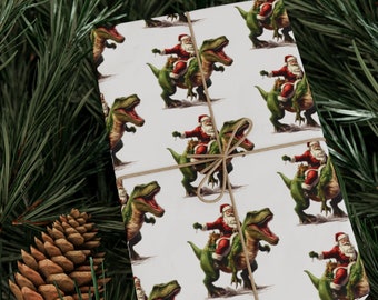 Santa Riding a T-rex - Wrapping Papers - 3 Sizes