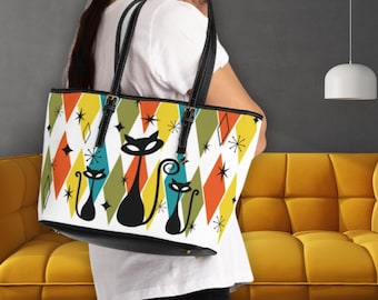 Atomic Cat Shoulder Bag - Vintage Inspired Tote - Retro Design Purse