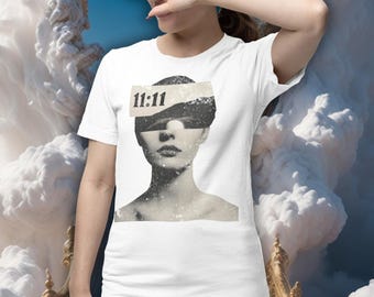 Camiseta com efeito desgastado e número 11:11 - Camiseta com estampa onírica - Presente espiritual - Camisetas inspiradoras com números angelicais