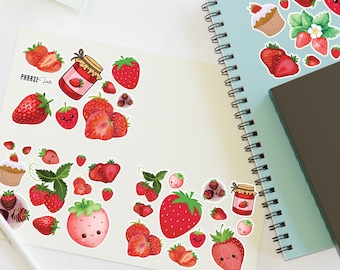 Strawberries Sticker Sheets - Cute Strawberry Stickers - 2 Sheet Sizes