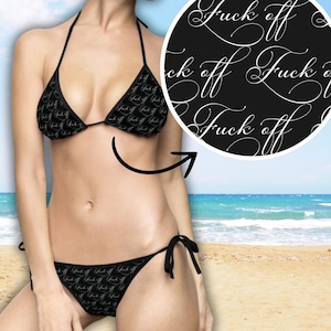 Fuck Off Hidden Swear Words Bikini - Curse Word Pattern Swimsuit - Spring Break Statement Swimwear