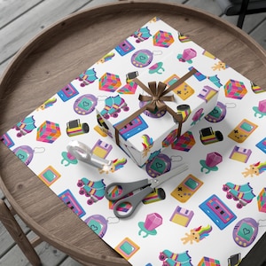 Nostalgic 90's Wrapping Paper - Fun 1990's Themed Gift Wrap - 3 Sizes