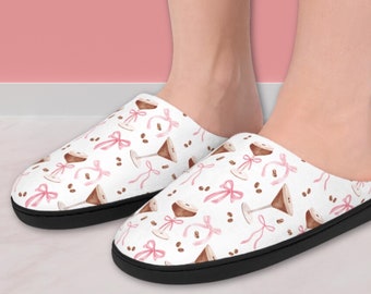 Espresso Martini Slippers - Cute Coquette Women's Slippers - Cozy House Shoes - Slippers for Her - Gift for Mom - Cocktail Lover Gift