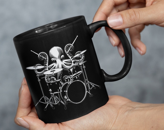 Octopus Playing the Drums - 11oz Black Mug