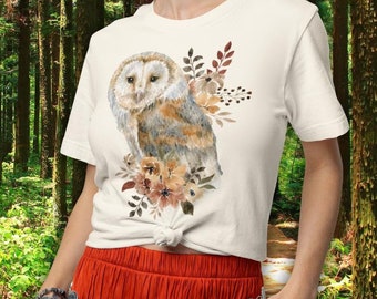 Herbst Eule Unisex T-Shirts - Natur Aquarell Grafik T-Shirts - Herbst Schleiereule Shirt - Natur Liebe Geschenk