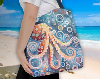 Bolsa de mano con diseño de pulpo - Arte abstracto de pulpo oceánico - 3 tamaños