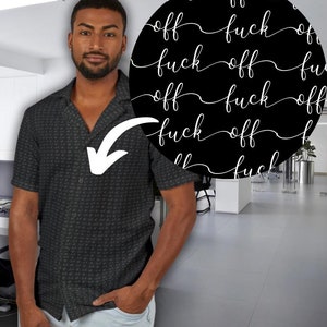 Fuck Off Men's Button Down Shirt - Hidden Swear Words Pattern - Funny Statement Hawaiian Camp Shirts