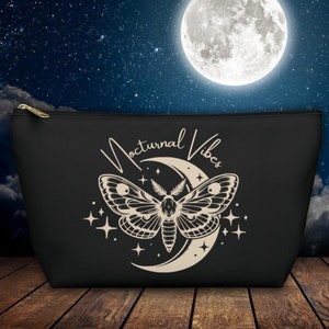 Nocturnal Vibes Accessory Pouch w T-bottom - Mystical Moth Makeup Bag - Dark Academia Travel Pouch