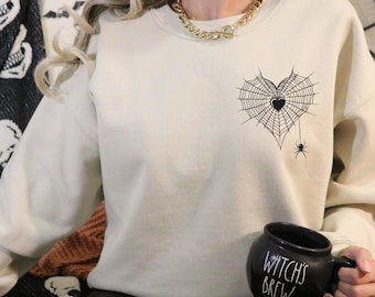 Coeur en toile d'araignée - Pull d'Halloween - Sweat-shirt unisexe à col rond en mélange épais