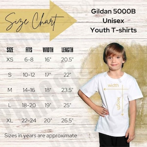 Gildan 5000B Kid&#39;s Size Chart Table Mockup
