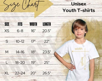 Gildan 5000B Kid's Size Chart Table Mockup