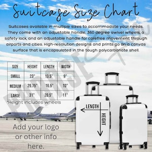 Suitcase Size Chart Mockup for Printify POD Generic Suitcases - Digital Download JPEG