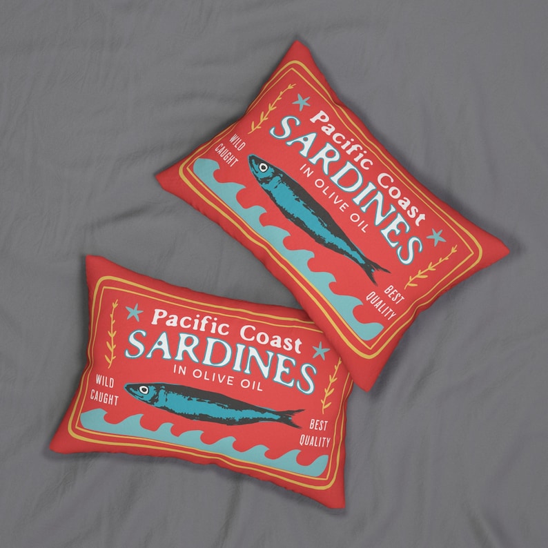 Sardines Print Pillow - Cute Tinned Fish Lumbar Pillow - Coastal Grandma Gift - Dopamine Decor image 2