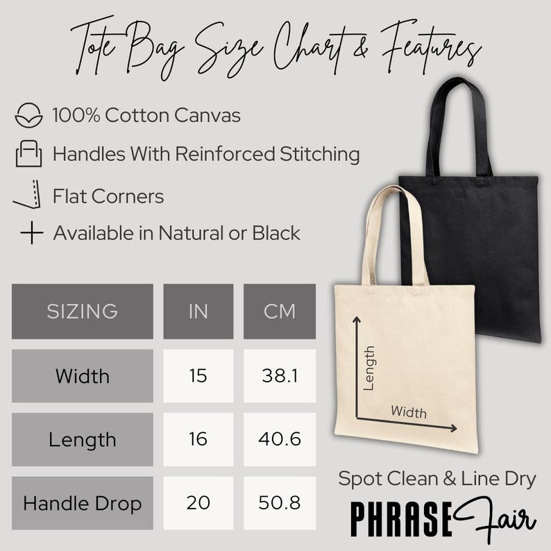 May include: A natural cotton tote bag with black handles. The bag is 15 inches wide, 16 inches long, and has a 20-inch handle drop. The bag is made of 100% cotton canvas and has reinforced stitching. The bag is available in natural or black.