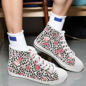 Leopard Roses Print High Tops - Funky Women&#39;s High Top Canvas Shoes - Cute Sneakers
